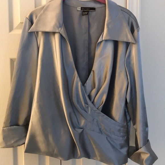 Periwinkle Satin Blouse w/ Black Lined Skirt - Picture 1 of 3